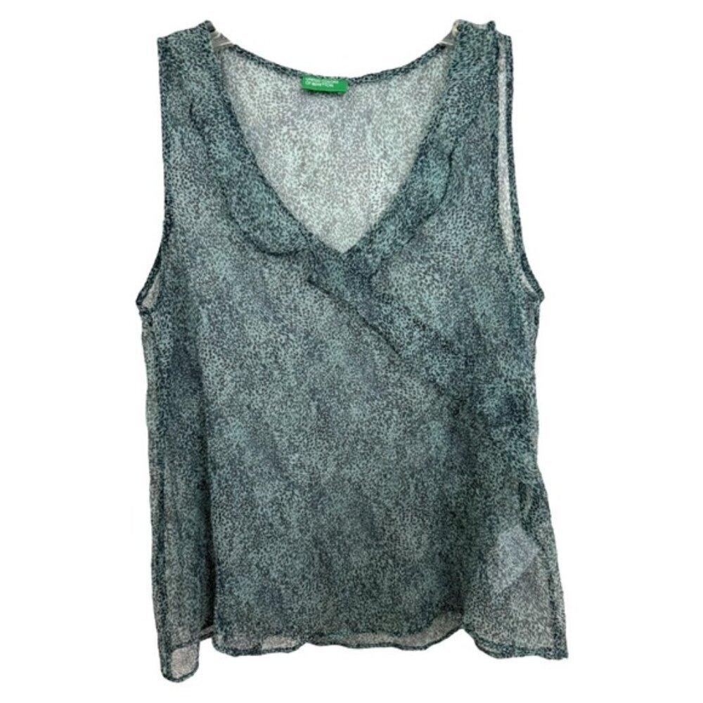 Vtg Y2K UNITED COLORS OF BENETTON Sheer Silk Top Blouse Size Medium Teal